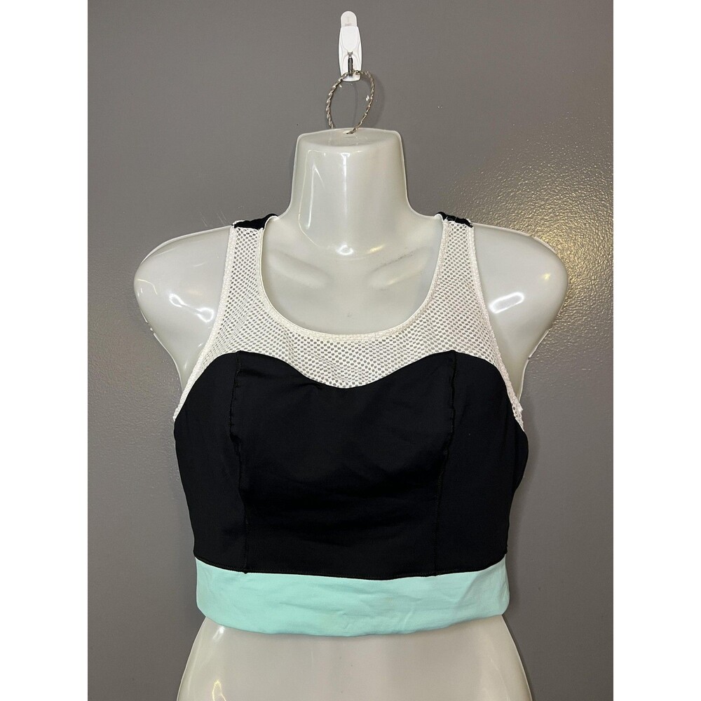 Bebe Sport Tank Top Womens Medium Black White Mint Mesh Colorblock Cropped